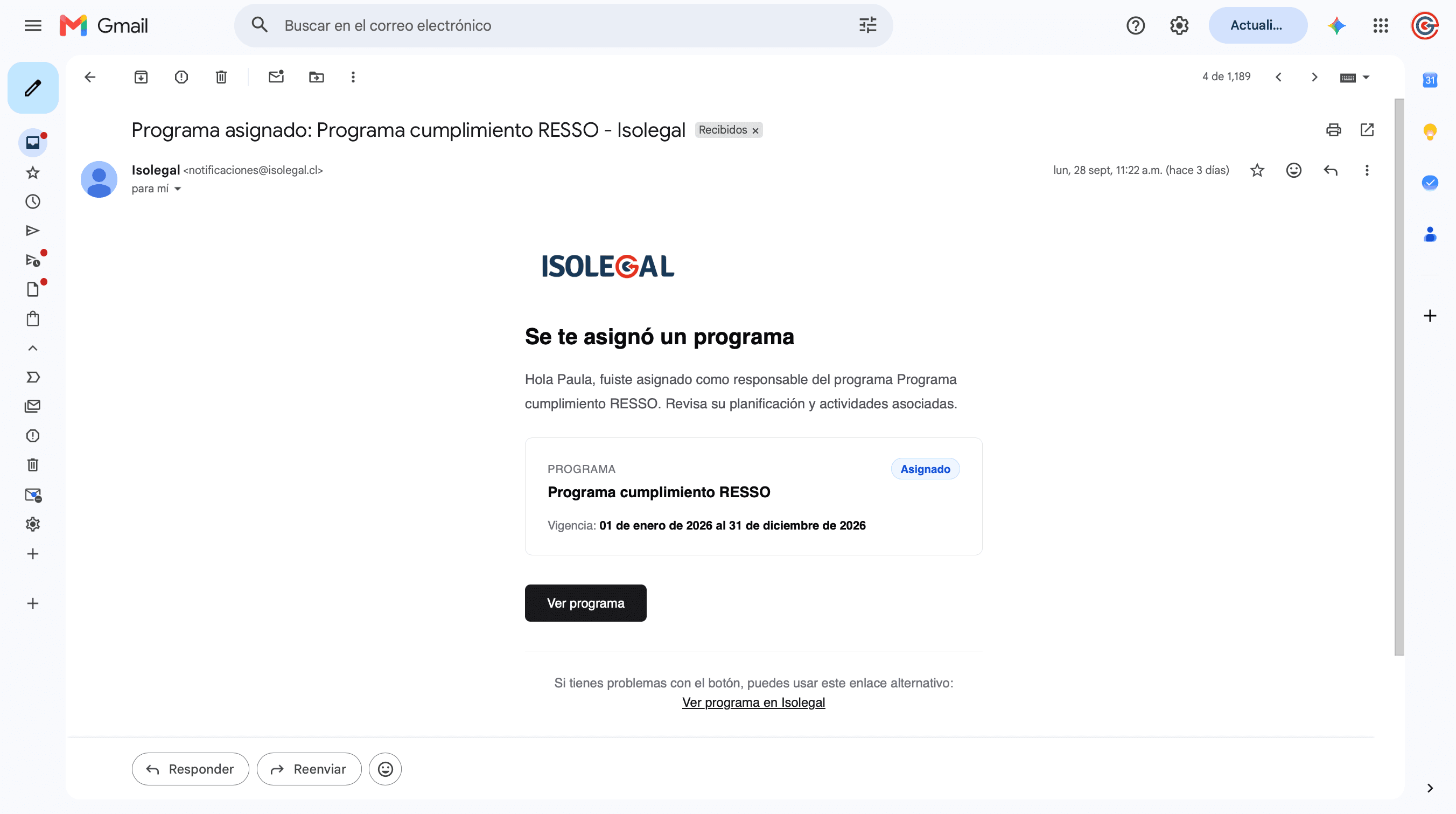 Notificación de actividad en PULSO